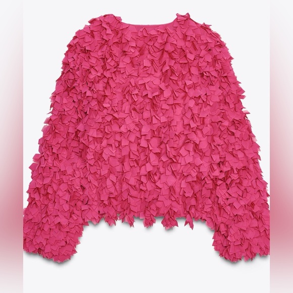 Zara fushia Petal Textured Fitted Statement Jacket – Size Medium - Picture 3 of 13